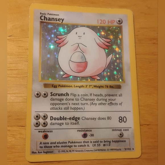 MP 1999 WOTC Shadowless Holo Chansey 3/102 Original Base Set Pokemon Card - Picture 2 of 8